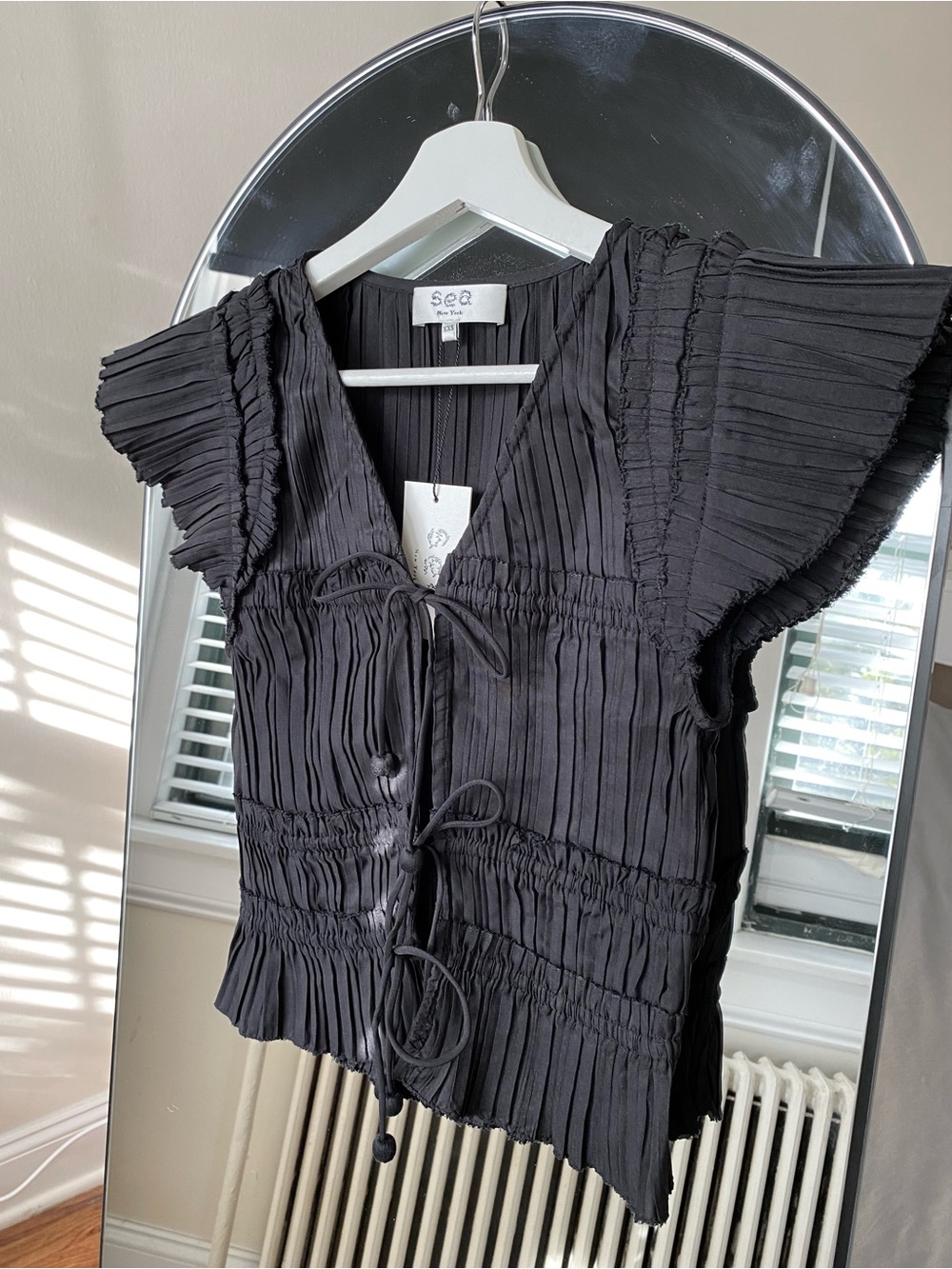 Sea New York Black Pleated Tie-Front Blouse